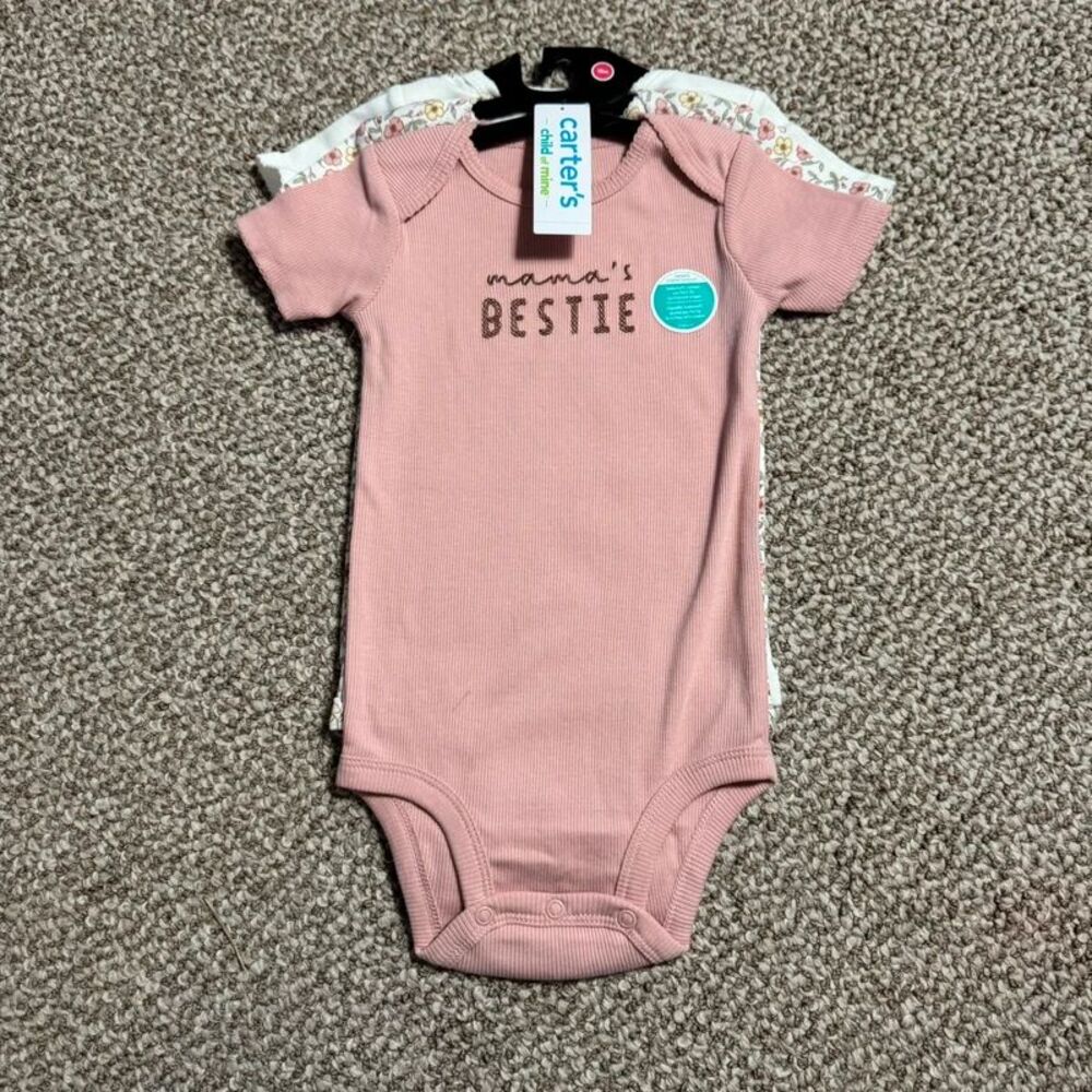 Carter's Child of Mine Baby Girl Bodysuits 3-Pack NWT "Mama's Bestie" 18 Months